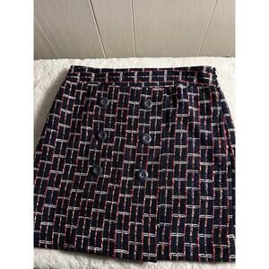 Ann Taylor LOFT Tweed Side Button Skirt Size 0 Blue Geometric Knit